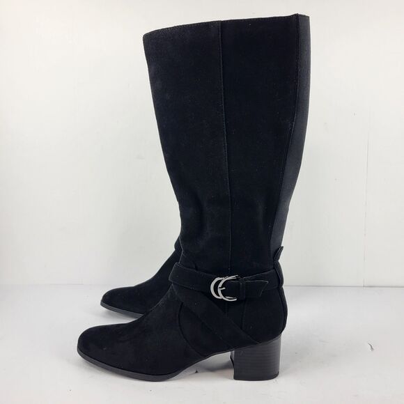 Anne Klein AKMAIA Knee High Faux suede Regular Calf Boots Black Size 11 - Picture 2 of 16